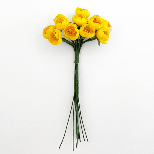 12 Yellow Fabric Buttercup Flowers for Spring Crafts ~ 1/2" across